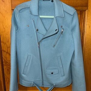 Theory Light Blue Wool & Cashmere Moto Jacket